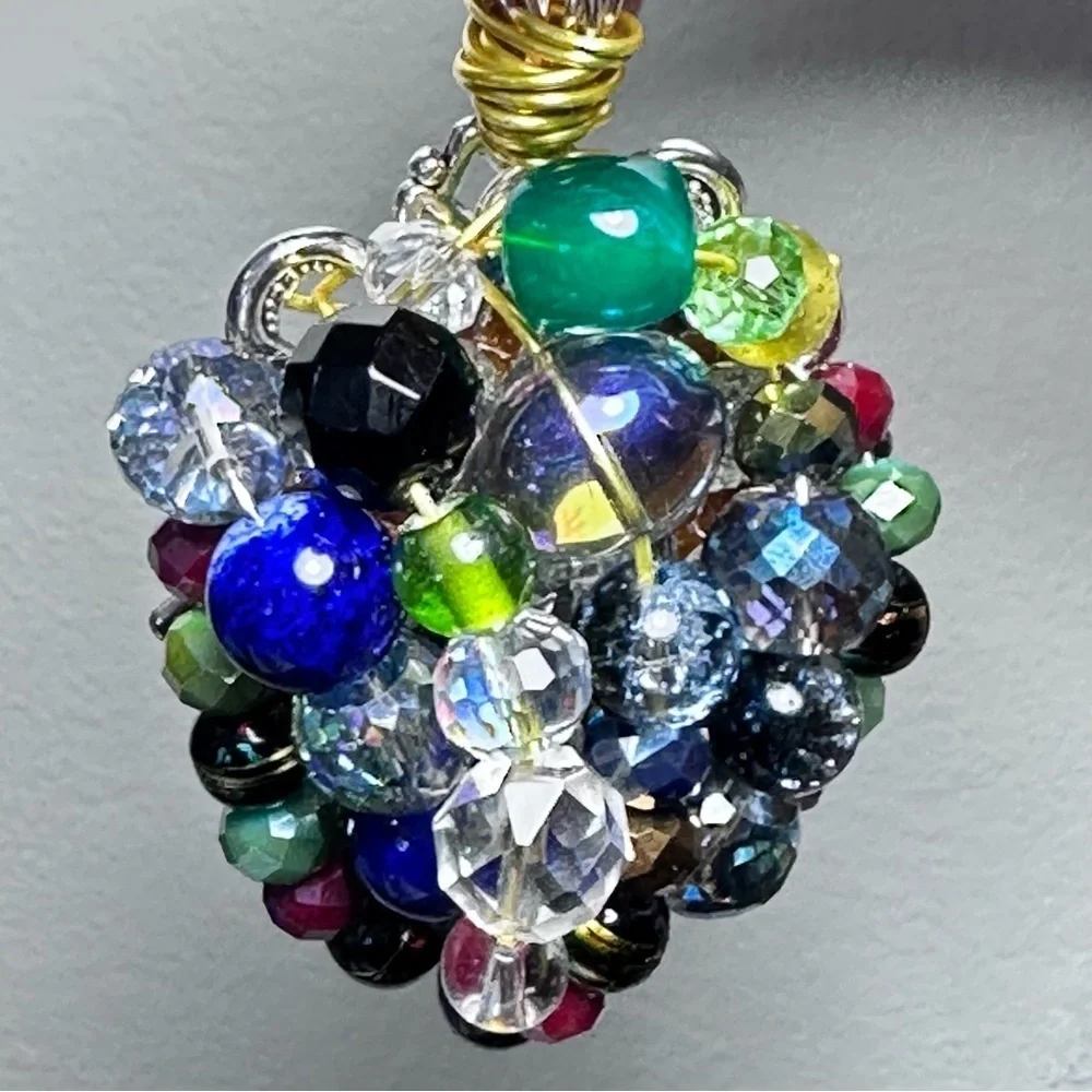 RUBYRUDI OOAK Boho Luxe Crystal Glass Pendant Necklace Cluster Artisan Jewelry